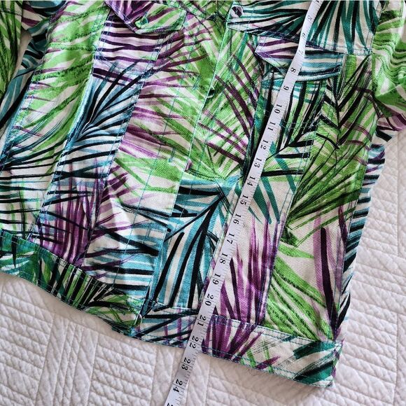 Margaret Frances 100% linen long sleeve front buttons palm leaves print jacket - Picture 10 of 12